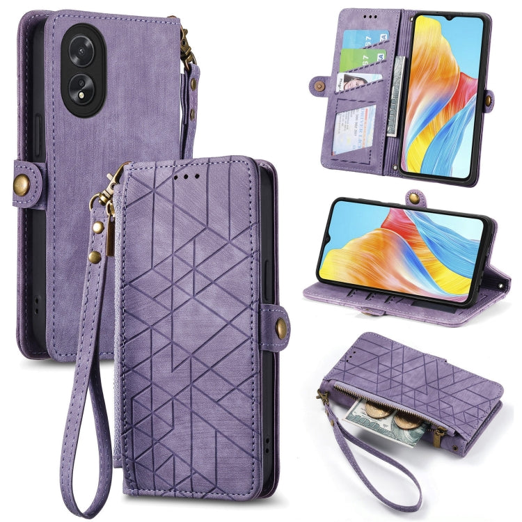 Geometric Zipper Wallet Side Buckle Leather Phone Case