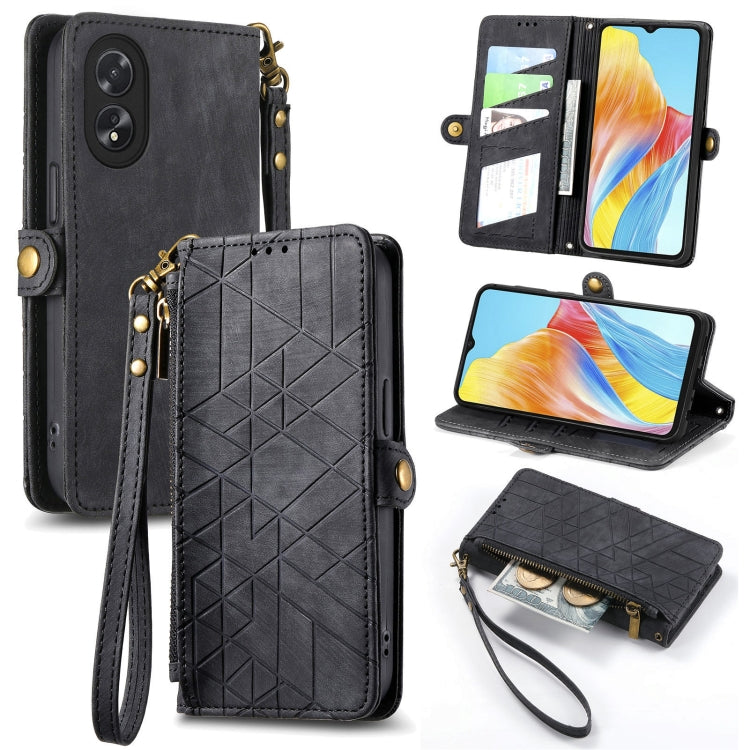 Geometric Zipper Wallet Side Buckle Leather Phone Case