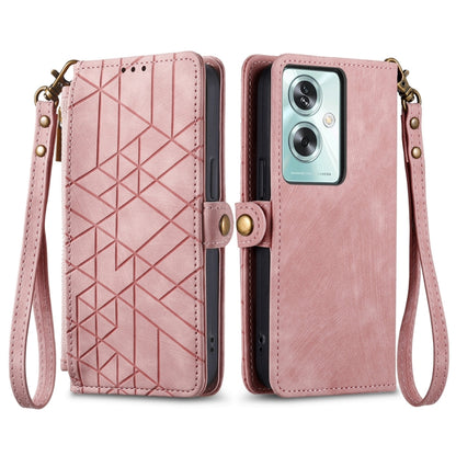 Geometric Zipper Wallet Side Buckle Leather Phone Case