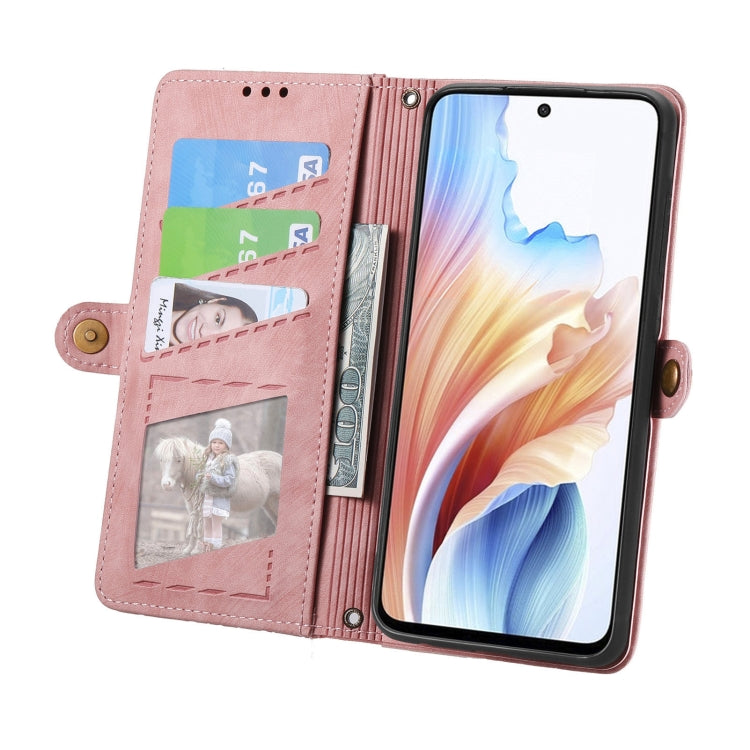 Geometric Zipper Wallet Side Buckle Leather Phone Case