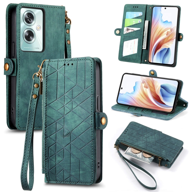 Geometric Zipper Wallet Side Buckle Leather Phone Case