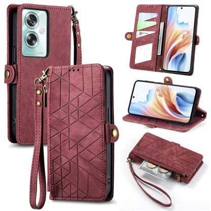 Geometric Zipper Wallet Side Buckle Leather Phone Case