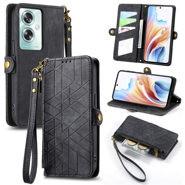 Geometric Zipper Wallet Side Buckle Leather Phone Case