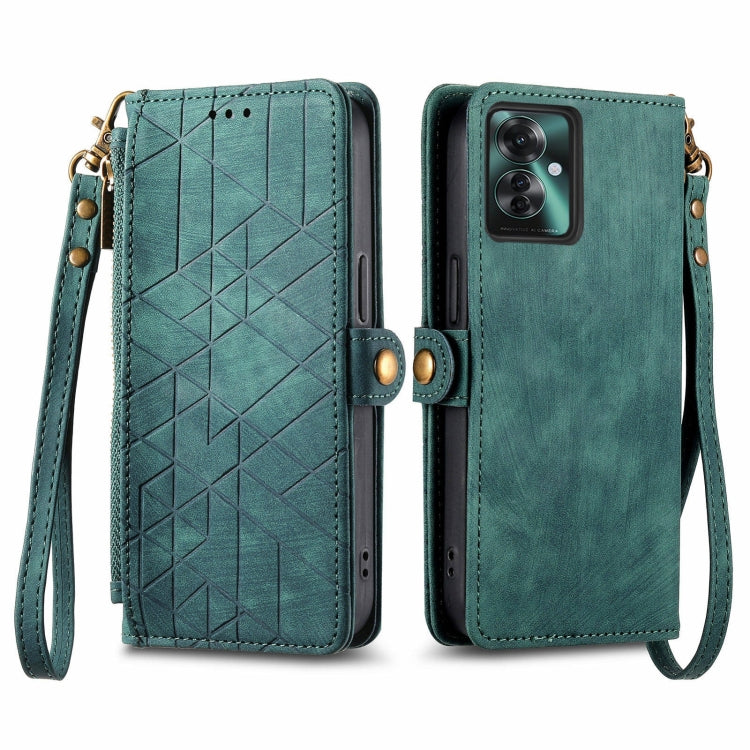 Geometric Zipper Wallet Side Buckle Leather Phone Case