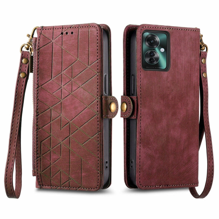 Geometric Zipper Wallet Side Buckle Leather Phone Case