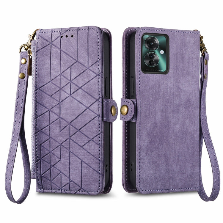 Geometric Zipper Wallet Side Buckle Leather Phone Case