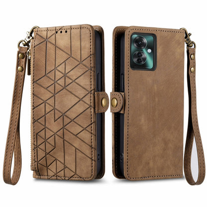 Geometric Zipper Wallet Side Buckle Leather Phone Case