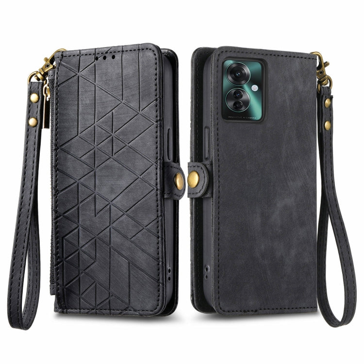 Geometric Zipper Wallet Side Buckle Leather Phone Case