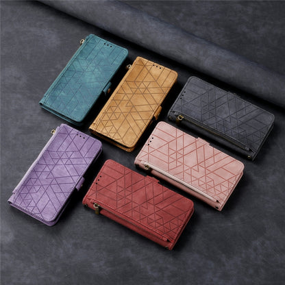 Geometric Zipper Wallet Side Buckle Leather Phone Case