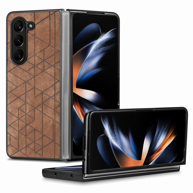 Geometric Leather Back Cover Phone Case, For Samsung Galaxy Z Fold6, For Samsung Galaxy Z Fold5, For Samsung Galaxy Z Fold4, For Samsung Galaxy Z Fold3 5G