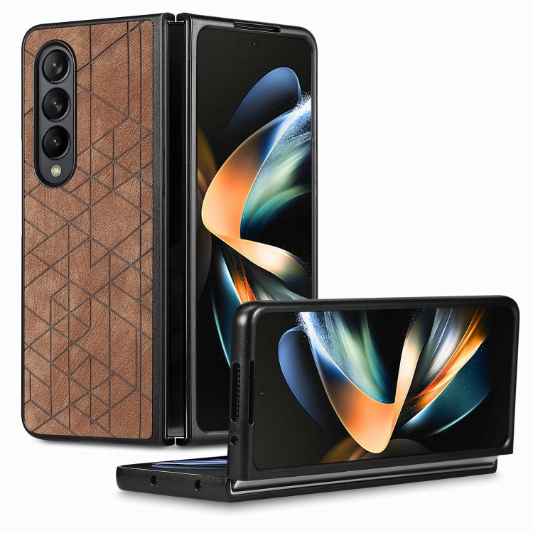 Geometric Leather Back Cover Phone Case, For Samsung Galaxy Z Fold6, For Samsung Galaxy Z Fold5, For Samsung Galaxy Z Fold4, For Samsung Galaxy Z Fold3 5G