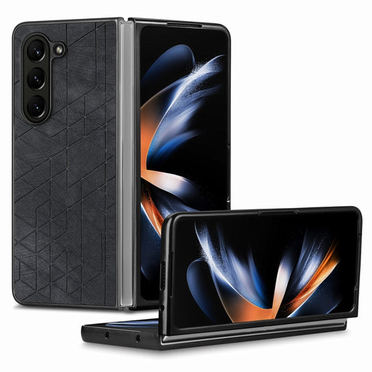 Geometric Leather Back Cover Phone Case, For Samsung Galaxy Z Fold6, For Samsung Galaxy Z Fold5, For Samsung Galaxy Z Fold4, For Samsung Galaxy Z Fold3 5G