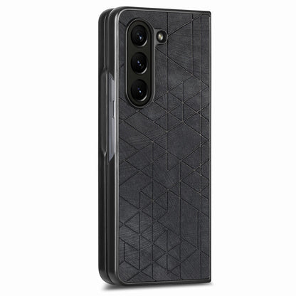 Geometric Leather Back Cover Phone Case, For Samsung Galaxy Z Fold6, For Samsung Galaxy Z Fold5, For Samsung Galaxy Z Fold4, For Samsung Galaxy Z Fold3 5G