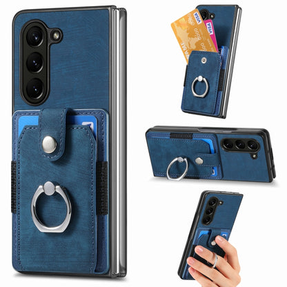Retro Skin-feel Ring Multi-card Wallet Phone Case, For Samsung Galaxy Z Fold6 5G, For  Samsung Galaxy Z Fold5 5G