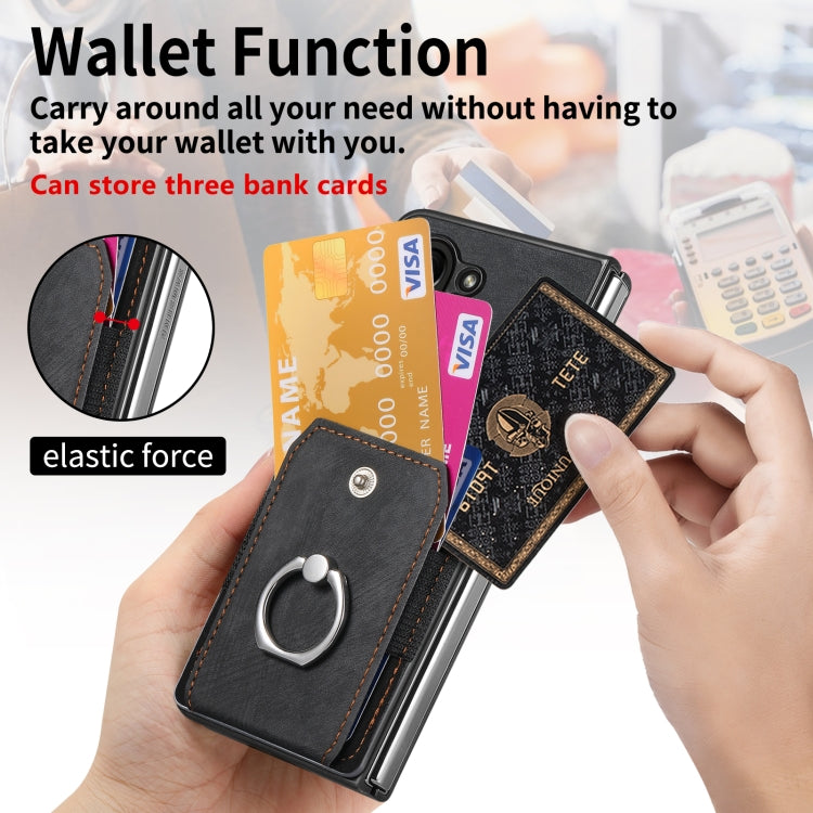 Retro Skin-feel Ring Multi-card Wallet Phone Case, For Samsung Galaxy Z Fold6 5G, For  Samsung Galaxy Z Fold5 5G