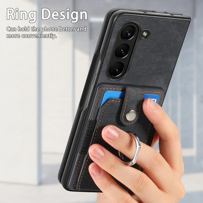 Retro Skin-feel Ring Multi-card Wallet Phone Case, For Samsung Galaxy Z Fold6 5G, For  Samsung Galaxy Z Fold5 5G