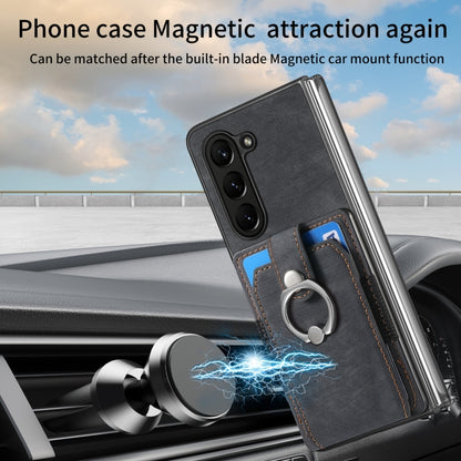 Retro Skin-feel Ring Multi-card Wallet Phone Case, For Samsung Galaxy Z Fold6 5G, For  Samsung Galaxy Z Fold5 5G