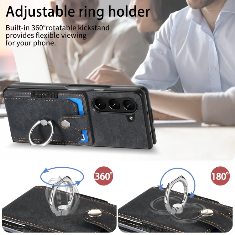 Retro Skin-feel Ring Multi-card Wallet Phone Case, For Samsung Galaxy Z Fold6 5G, For  Samsung Galaxy Z Fold5 5G
