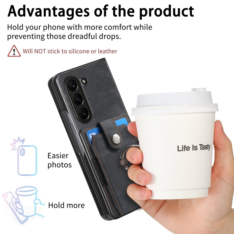 Retro Skin-feel Ring Multi-card Wallet Phone Case, For Samsung Galaxy Z Fold6 5G, For  Samsung Galaxy Z Fold5 5G