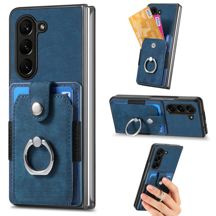 Retro Skin-feel Ring Multi-card Wallet Phone Case, For Samsung Galaxy Z Fold6 5G, For  Samsung Galaxy Z Fold5 5G