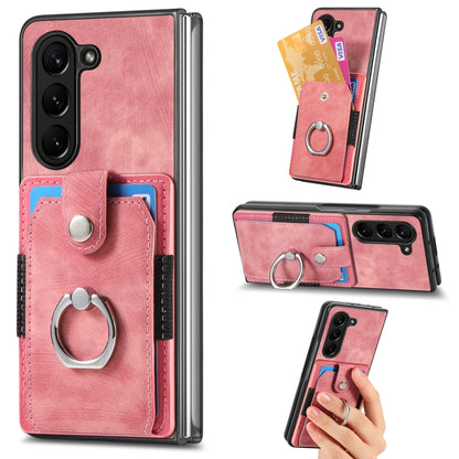 Retro Skin-feel Ring Multi-card Wallet Phone Case, For Samsung Galaxy Z Fold6 5G, For  Samsung Galaxy Z Fold5 5G