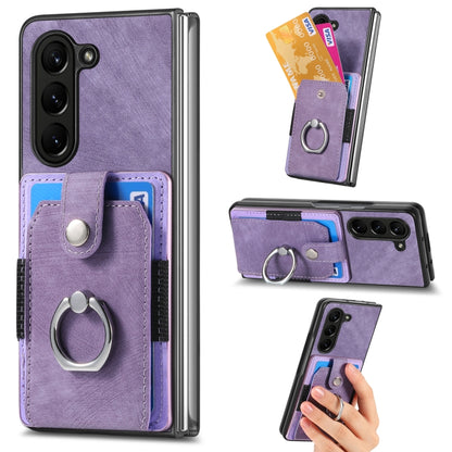 Retro Skin-feel Ring Multi-card Wallet Phone Case, For Samsung Galaxy Z Fold6 5G, For  Samsung Galaxy Z Fold5 5G
