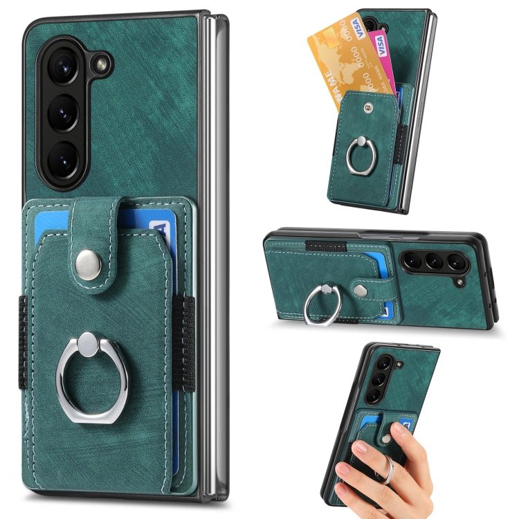 Retro Skin-feel Ring Multi-card Wallet Phone Case, For Samsung Galaxy Z Fold6 5G, For  Samsung Galaxy Z Fold5 5G