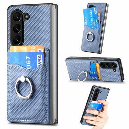 Carbon Fiber Card Wallet Ring Holder Phone Case, For Samsung Galaxy Z Fold6 5G, For Samsung Galaxy Z Fold5 5G