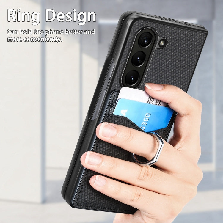 Carbon Fiber Card Wallet Ring Holder Phone Case, For Samsung Galaxy Z Fold6 5G, For Samsung Galaxy Z Fold5 5G