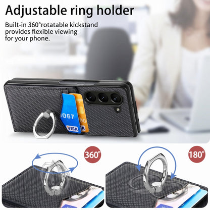 Carbon Fiber Card Wallet Ring Holder Phone Case, For Samsung Galaxy Z Fold6 5G, For Samsung Galaxy Z Fold5 5G