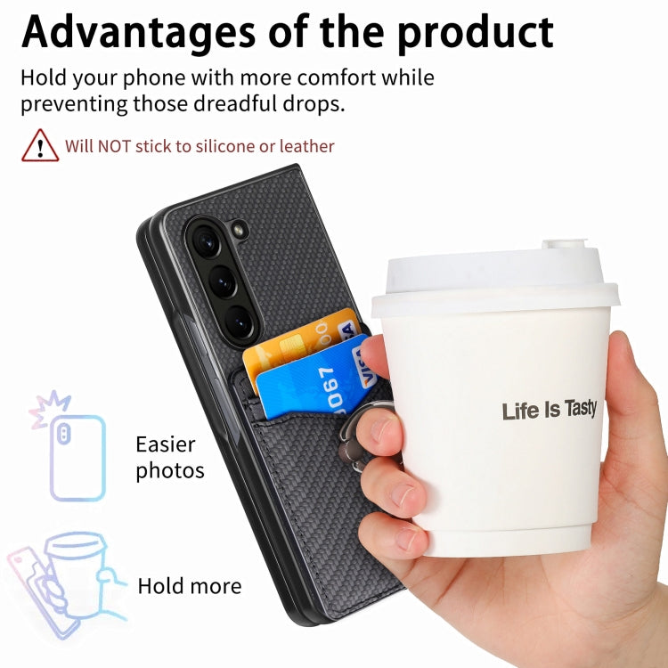 Carbon Fiber Card Wallet Ring Holder Phone Case, For Samsung Galaxy Z Fold6 5G, For Samsung Galaxy Z Fold5 5G