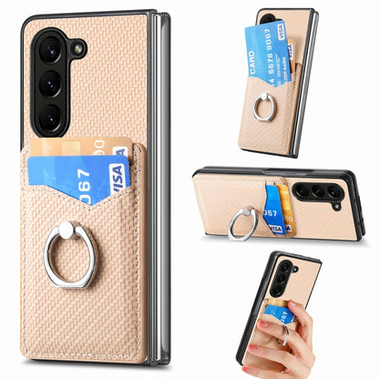 Carbon Fiber Card Wallet Ring Holder Phone Case, For Samsung Galaxy Z Fold6 5G, For Samsung Galaxy Z Fold5 5G