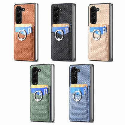Carbon Fiber Card Wallet Ring Holder Phone Case, For Samsung Galaxy Z Fold6 5G, For Samsung Galaxy Z Fold5 5G