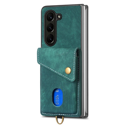 Retro Card Wallet Fold Leather Phone Case with Strap, For Samsung Galaxy Z Fold6 5G, For Samsung Galaxy Z Fold5 5G