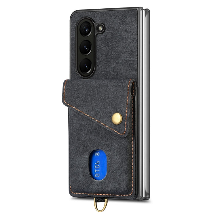 Retro Card Wallet Fold Leather Phone Case with Strap, For Samsung Galaxy Z Fold6 5G, For Samsung Galaxy Z Fold5 5G