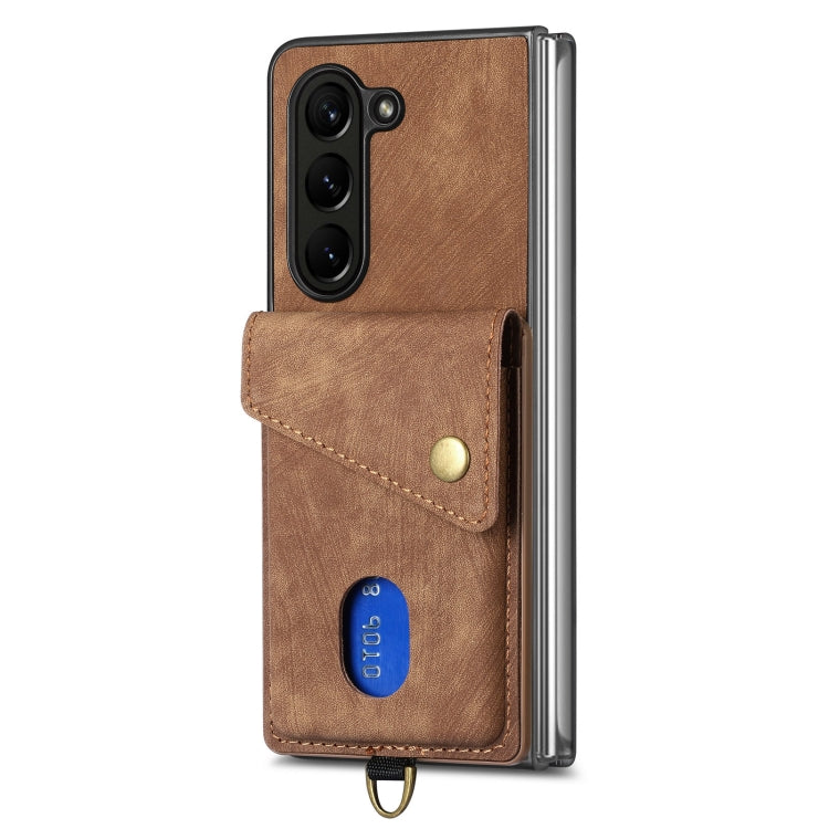 Retro Card Wallet Fold Leather Phone Case with Strap, For Samsung Galaxy Z Fold6 5G, For Samsung Galaxy Z Fold5 5G