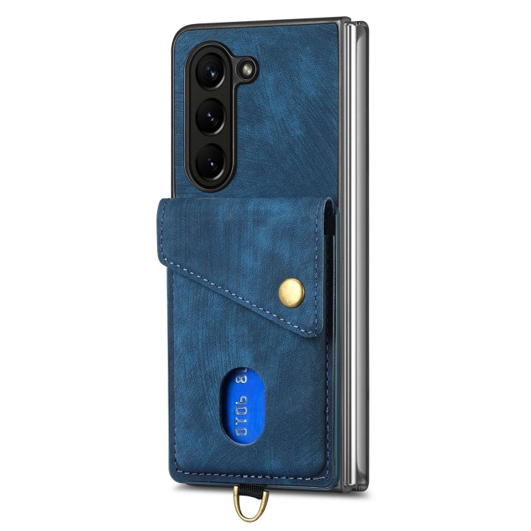 Retro Card Wallet Fold Leather Phone Case with Strap, For Samsung Galaxy Z Fold6 5G, For Samsung Galaxy Z Fold5 5G