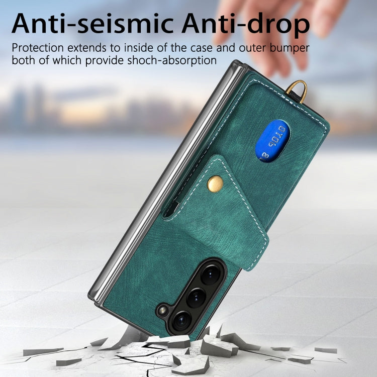 Retro Card Wallet Fold Leather Phone Case with Strap, For Samsung Galaxy Z Fold6 5G, For Samsung Galaxy Z Fold5 5G