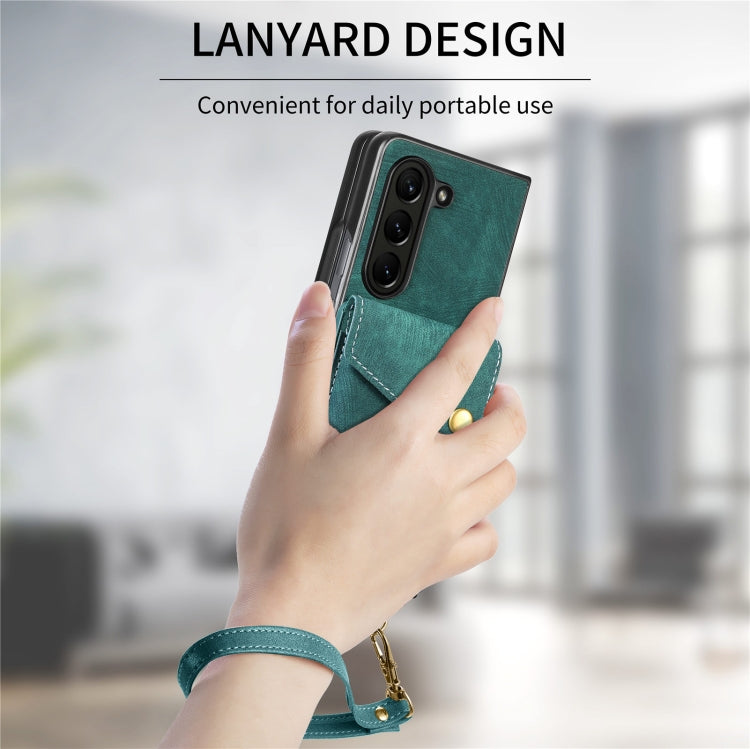 Retro Card Wallet Fold Leather Phone Case with Strap, For Samsung Galaxy Z Fold6 5G, For Samsung Galaxy Z Fold5 5G