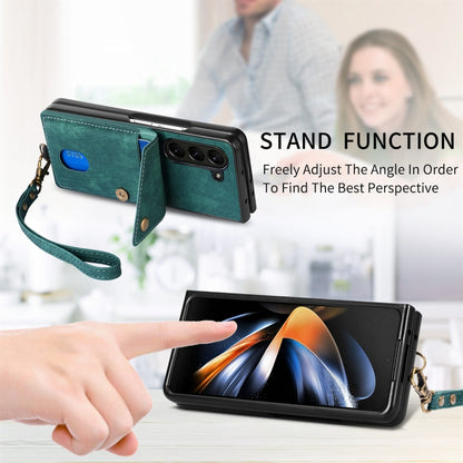 Retro Card Wallet Fold Leather Phone Case with Strap, For Samsung Galaxy Z Fold6 5G, For Samsung Galaxy Z Fold5 5G