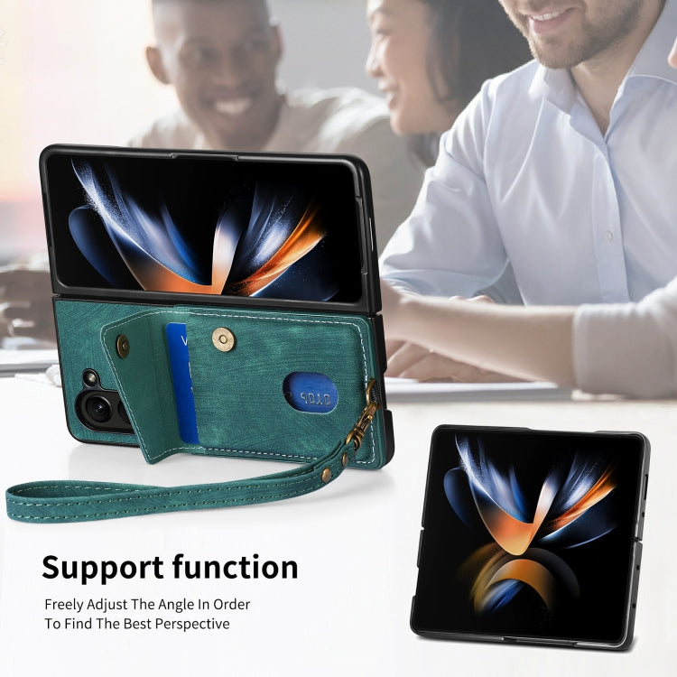 Retro Card Wallet Fold Leather Phone Case with Strap, For Samsung Galaxy Z Fold6 5G, For Samsung Galaxy Z Fold5 5G