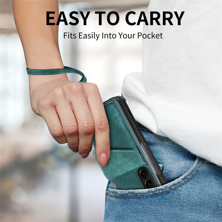 Retro Card Wallet Fold Leather Phone Case with Strap, For Samsung Galaxy Z Fold6 5G, For Samsung Galaxy Z Fold5 5G