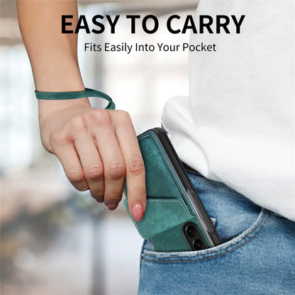 Retro Card Wallet Fold Leather Phone Case with Strap, For Samsung Galaxy Z Fold6 5G, For Samsung Galaxy Z Fold5 5G