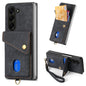 Retro Card Wallet Fold Leather Phone Case with Strap, For Samsung Galaxy Z Fold6 5G, For Samsung Galaxy Z Fold5 5G
