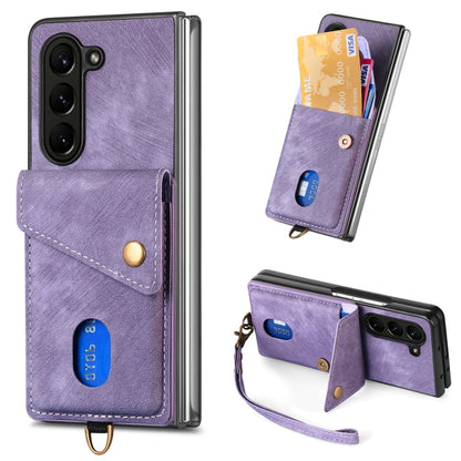 Retro Card Wallet Fold Leather Phone Case with Strap