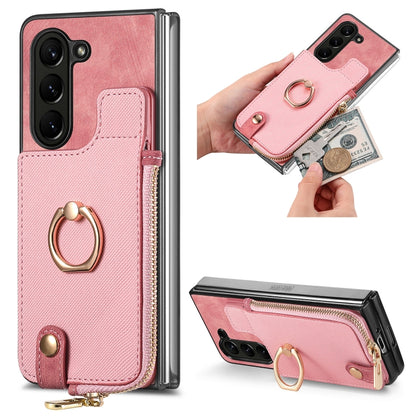 Retro Zipper Wallet Ring Leather Phone Case