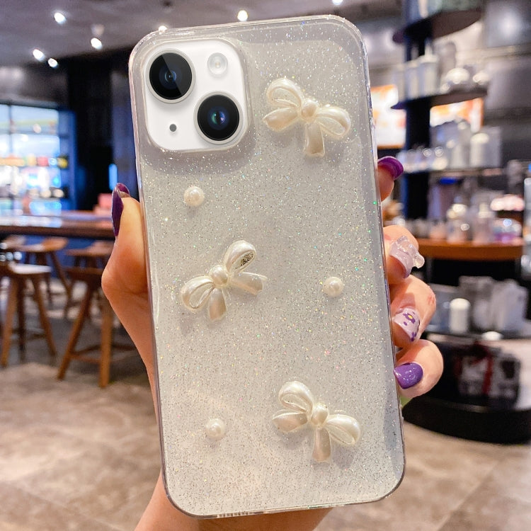 Pearl Bow Glitter Epoxy TPU Phone Case, For iPhone 17e / 16e, For iPhone 16 Pro Max, For iPhone 16 Pro, For iPhone 16 Plus, For iPhone 16, For iPhone 15 Pro Max, For iPhone 15 Pro, For iPhone 15 Plus, For iPhone 15