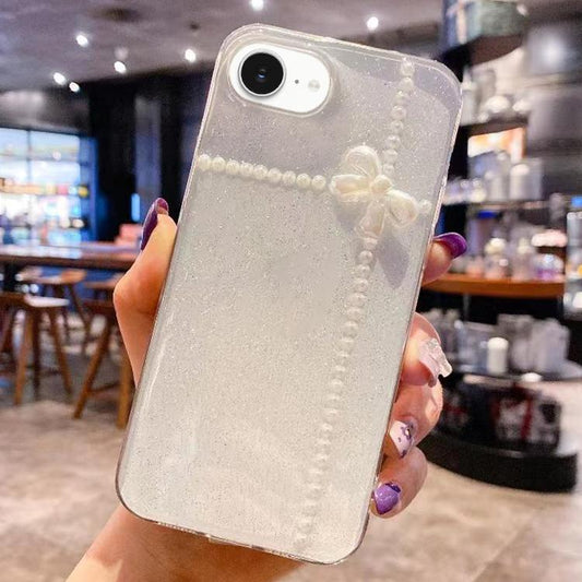 Pearl Bow Glitter Epoxy TPU Phone Case, For iPhone 17e / 16e, For iPhone 16 Pro Max, For iPhone 16 Pro, For iPhone 16 Plus, For iPhone 16, For iPhone 15 Pro Max, For iPhone 15 Pro, For iPhone 15 Plus, For iPhone 15
