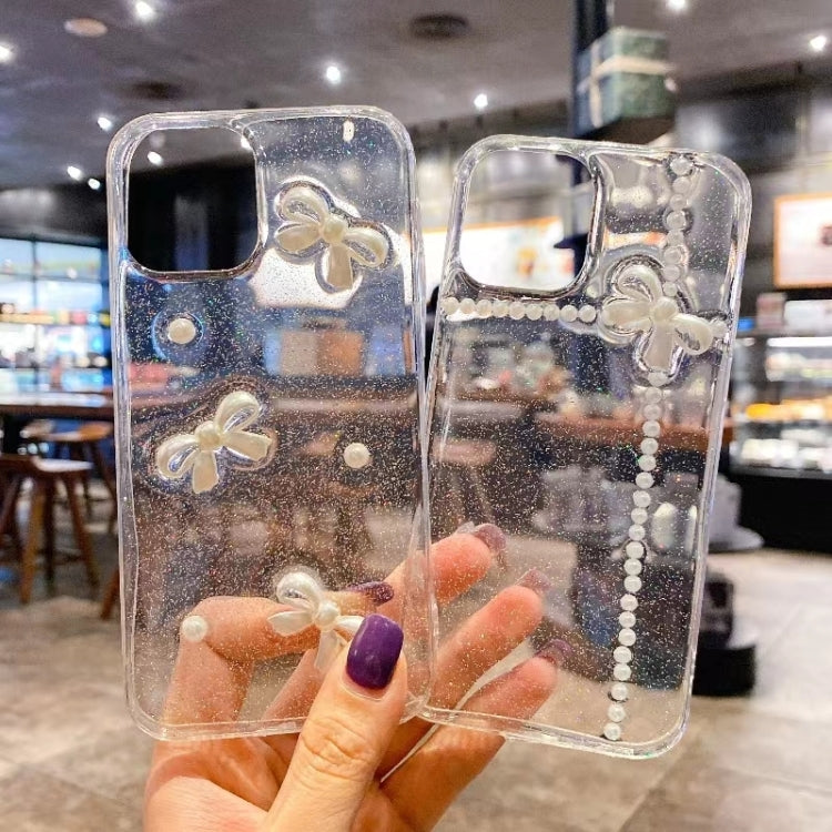 Pearl Bow Glitter Epoxy TPU Phone Case, For iPhone 17e / 16e, For iPhone 16 Pro Max, For iPhone 16 Pro, For iPhone 16 Plus, For iPhone 16, For iPhone 15 Pro Max, For iPhone 15 Pro, For iPhone 15 Plus, For iPhone 15