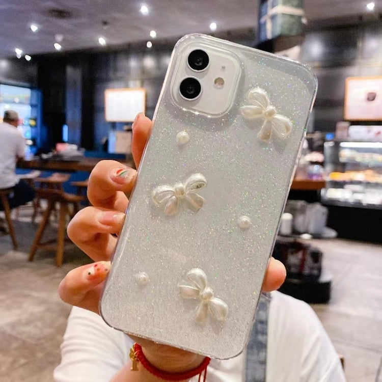 Pearl Bow Glitter Epoxy TPU Phone Case, For iPhone 17e / 16e, For iPhone 16 Pro Max, For iPhone 16 Pro, For iPhone 16 Plus, For iPhone 16, For iPhone 15 Pro Max, For iPhone 15 Pro, For iPhone 15 Plus, For iPhone 15